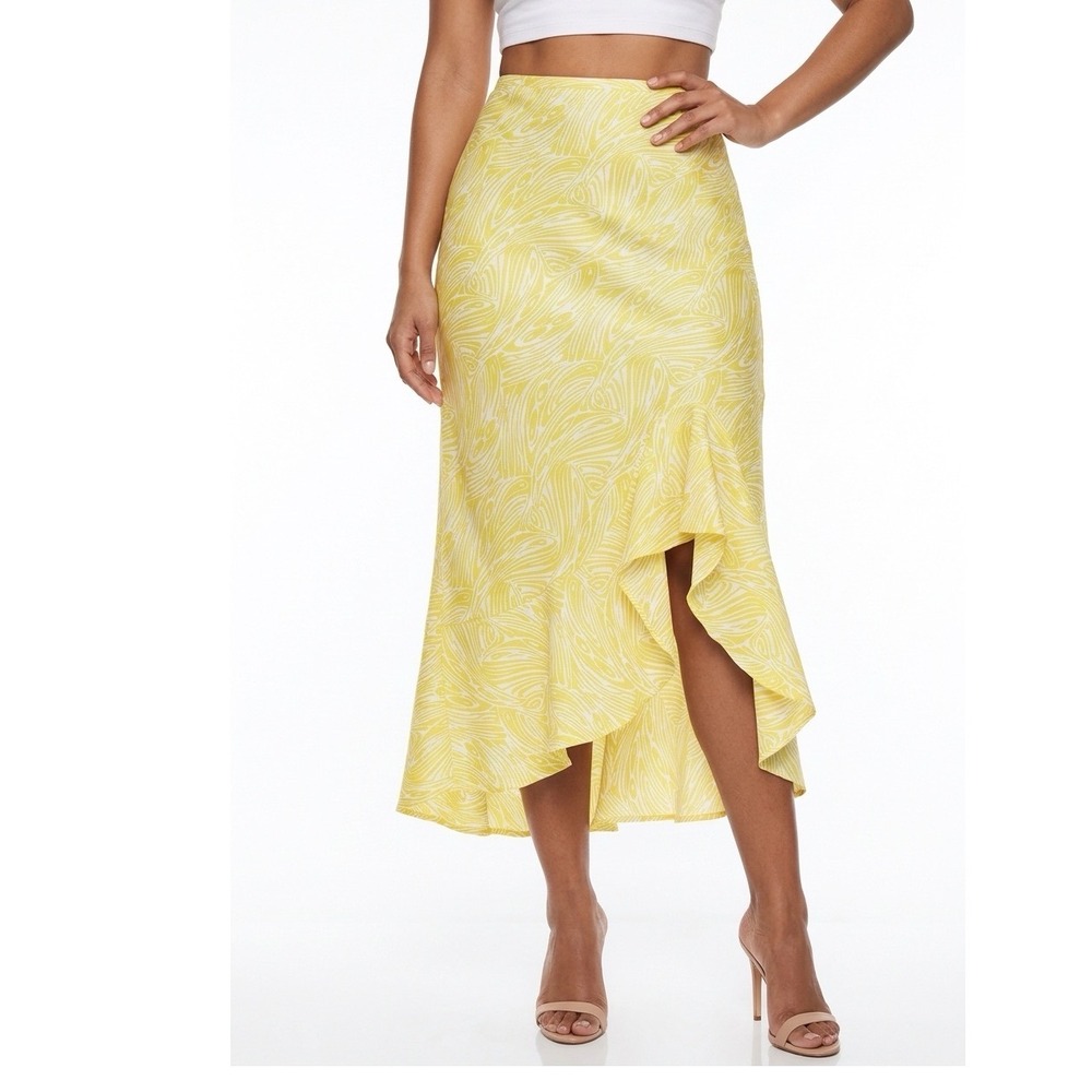 Cinq à Sept Valencia Skirt 2 Yellow White Ruffle High Low Midi Designer NEW